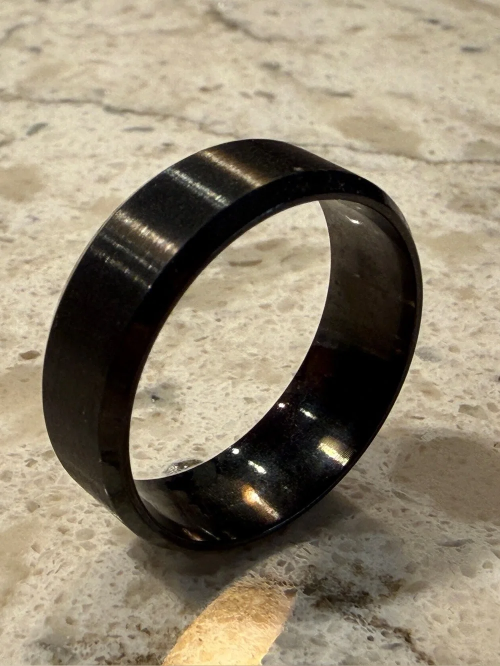 Black Men's Ring with Iridescent Rainbow Inlay